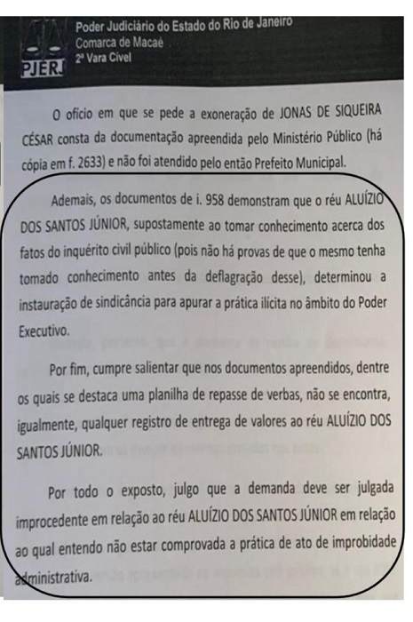 Macaé-RJ: decisão de primeira instância absolveu o ex-prefeito Dr. Aluízio.