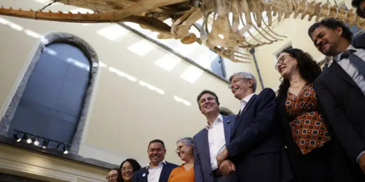 Após sete anos do incêndio, o Museu Nacional reabre parcialmente com a mostra “Entre Gigantes”. Destaques incluem o meteorito Bendegó e esqueleto de baleia de 16 metros. Entrada gratuita.