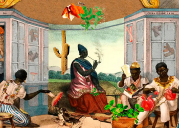 Exposição “O Avesso do Tempo”, de Roméo Mivekannin, chega ao Museu de Arte Moderna da Bahia com releituras de obras do Louvre e protagonismo negro. Artista beninense usa lençóis como tela para recontar a história da arte.