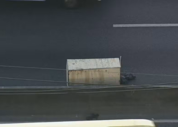 Um corpo foi encontrado dentro de uma caixa de madeira entre restos de lixo na Avenida Brasil, em Bonsucesso. Polícia investiga o caso e tenta identificar a vítima.