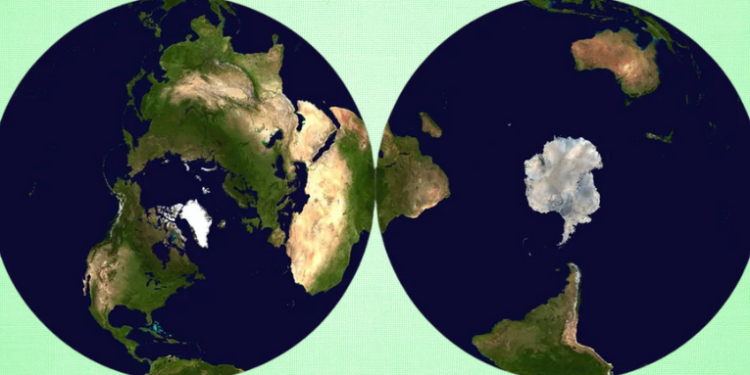 Um novo mapa do mundo em formato de disco, com dois círculos representando os hemisférios, reduz distorções comuns em mapas planos e pode revolucionar a cartografia moderna.