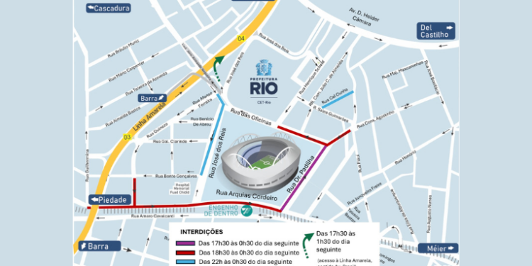CET-Rio fará operação de trânsito com bloqueios no entorno do Estádio Nilton Santos neste domingo (17/08) para o jogo entre Botafogo e Palmeiras. Saiba ruas interditadas e horários.