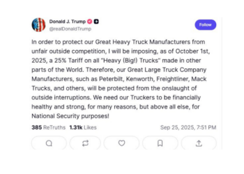 Donald Trump anunciou tarifas de até 50% sobre caminhões e móveis importados para proteger fabricantes americanos e fortalecer a indústria nacional a partir de 1º de outubro de 2025.