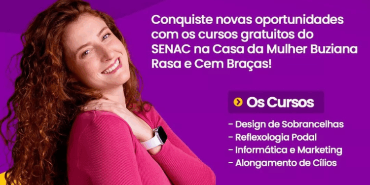 Prefeitura de Búzios abre inscrições para cursos gratuitos do SENAC voltados a mulheres. Aulas acontecem em duas unidades da Casa da Mulher Buziana e incluem design de sobrancelhas, informática e mais.