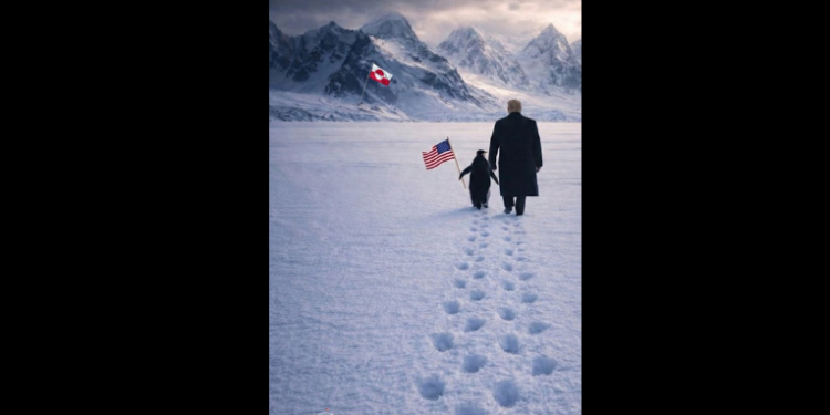 Post da Casa Branca mostrando Donald Trump com um pinguim ao lado da bandeira da Groenlândia viraliza, gerando críticas e memes nas redes sociais devido ao erro geográfico.