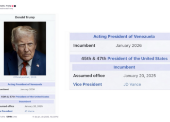 Donald Trump gerou repercussão ao publicar nas redes sociais uma montagem que o mostra como “presidente interino da Venezuela” em 2026, com o senador JD Vance como vice.