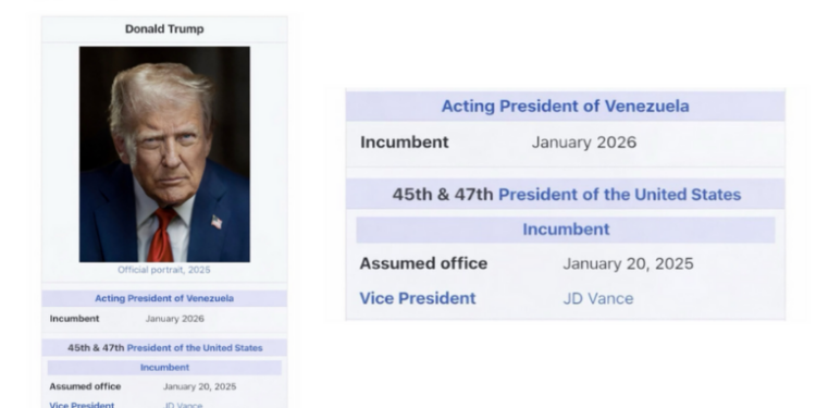 Donald Trump gerou repercussão ao publicar nas redes sociais uma montagem que o mostra como “presidente interino da Venezuela” em 2026, com o senador JD Vance como vice.