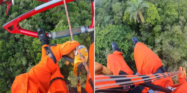 Homem de 52 anos é resgatado pelo Corpo de Bombeiros após quase 24 horas aguardando socorro em área de floresta entre Petrópolis e Duque de Caxias, na Região Serrana do Rio.