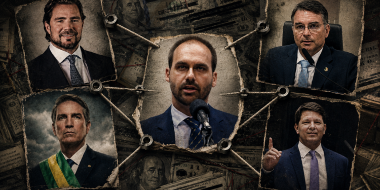 Eduardo Bolsonaro e Mário Frias são citados em documentos como produtores executivos do filme “Dark Horse”, segundo The Intercept Brasil. Caso envolve debate sobre gestão e financiamento.