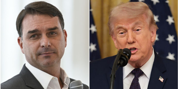 Flávio Bolsonaro está em Washington para agenda política e pode se encontrar com Donald Trump. Encontros com autoridades dos EUA também estão previstos.