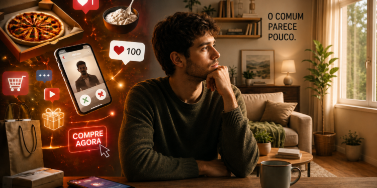 Entre prazer, novidade e estímulos rápidos, a felicidade passou a ser confundida com excitação permanente. Entenda por que o comum começou a parecer pouco.