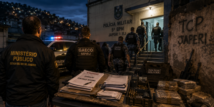 GAECO/MPRJ cumpre mandados contra dois policiais militares investigados por suposto esquema de recebimento de propina de traficantes do Comando Vermelho em Japeri.