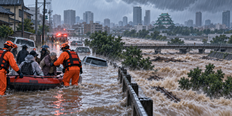 Nagoya registra chuva recorde de 104,5 mm em uma hora, enfrenta alagamentos e aciona alerta máximo de emergência em áreas ameaçadas por inundações.