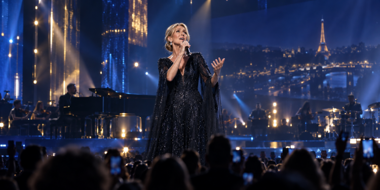 Céline Dion se apresenta em Nanterre, nos arredores de Paris, durante o primeiro show completo da cantora em mais de seis anos, neste sábado