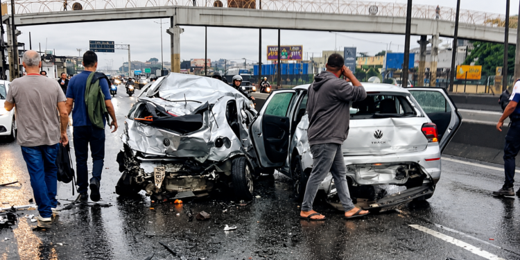 Engavetamento com 22 veículos na Via Dutra deixa um motorista morto e dez feridos em São João de Meriti. Acidente provoca congestionamento de 12 km.