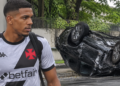 Robert Renan, zagueiro do Vasco, sofre acidente de carro no Rio de Janeiro. Veículo capotou na Zona Oeste, mas jogador saiu ileso e treinou normalmente.