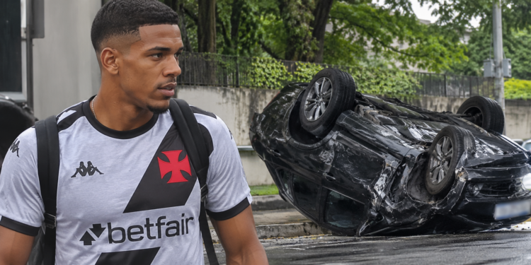 Robert Renan, zagueiro do Vasco, sofre acidente de carro no Rio de Janeiro. Veículo capotou na Zona Oeste, mas jogador saiu ileso e treinou normalmente.