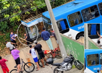 Ônibus da linha 3036 é atacado com pedras e galhos no bairro Carangola, em Petrópolis. Funcionários foram levados ao hospital.