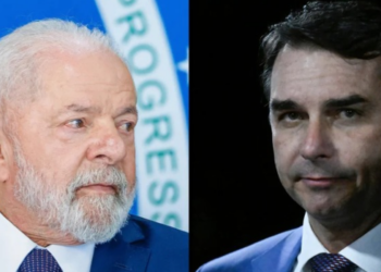 Campanha de Lula aborda a atuação de Flávio Bolsonaro na defesa do policial acusado pela morte de Ana Clara. Fotografias de arquivo.